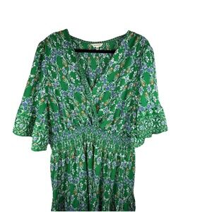 Max Studio Floral Maxi Dress Women's Plus 3X Tiered Ruffle Smocked Green Hippie